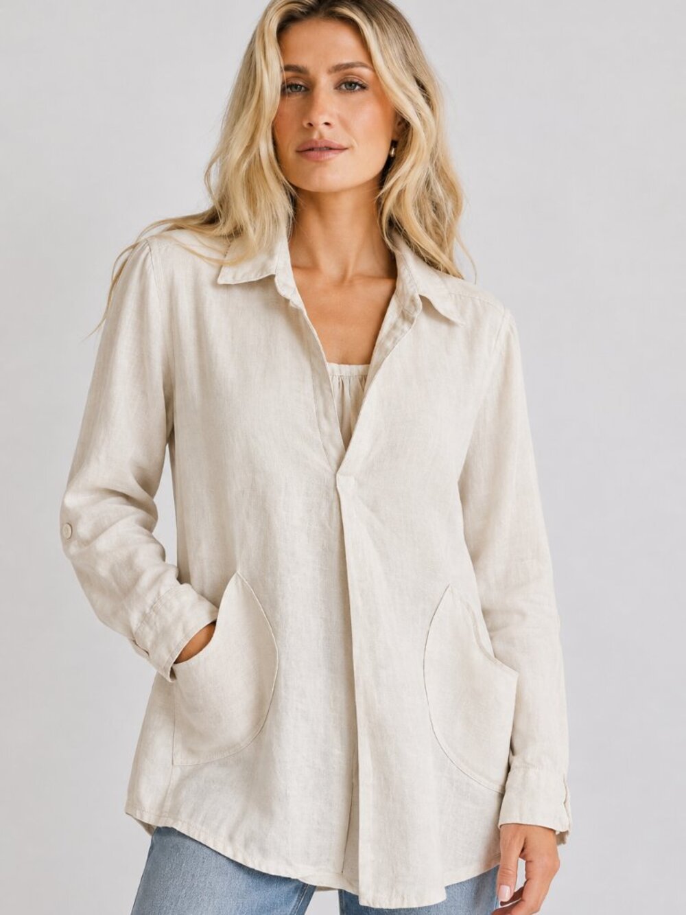 Classic Oversized linen shirt, unique pockets